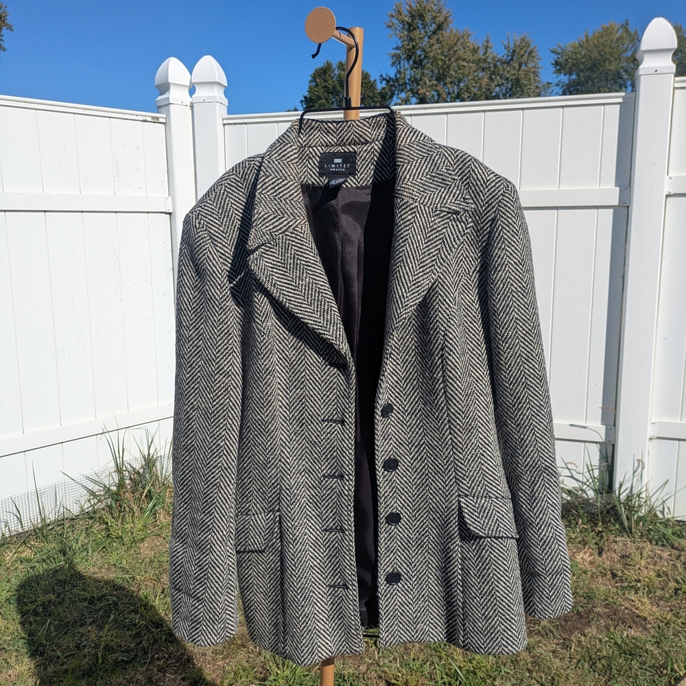 Chic Black and White Herringbone Blazer